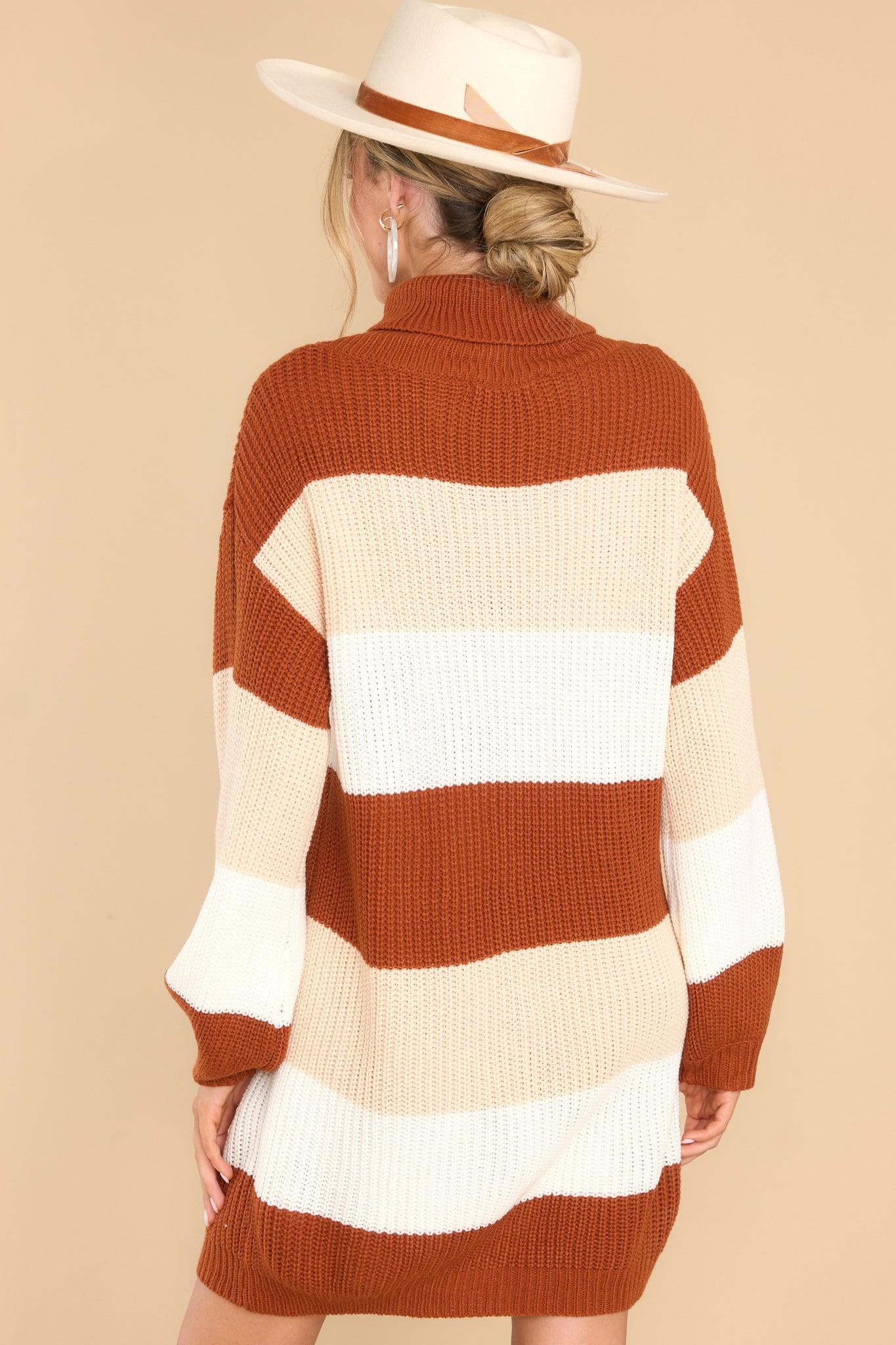 A Cozy Dream Multi Stripe Sweater Dress Brown Product Image