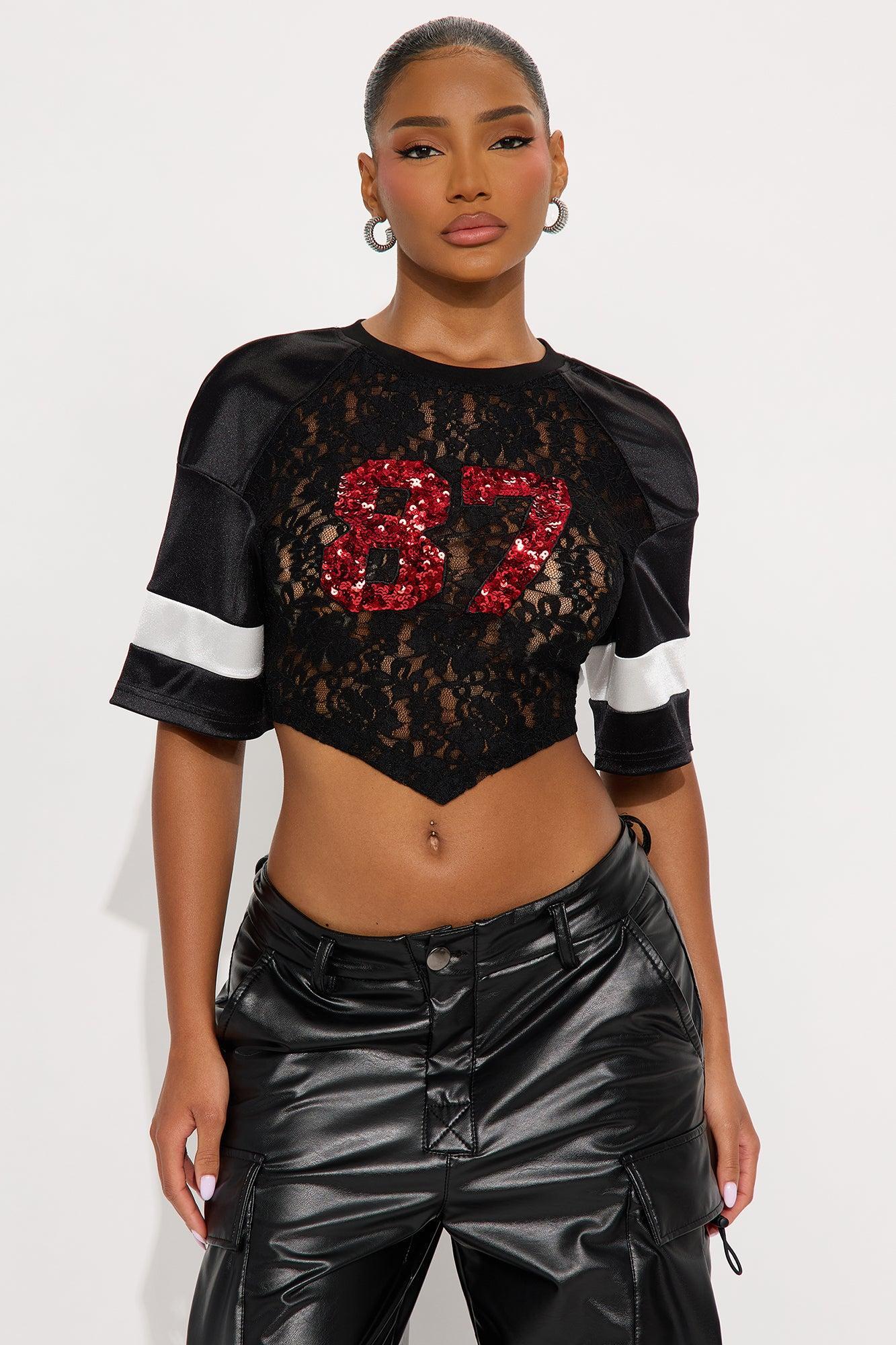 Game Time 87 Lace Cropped Jersey - Black Product Image