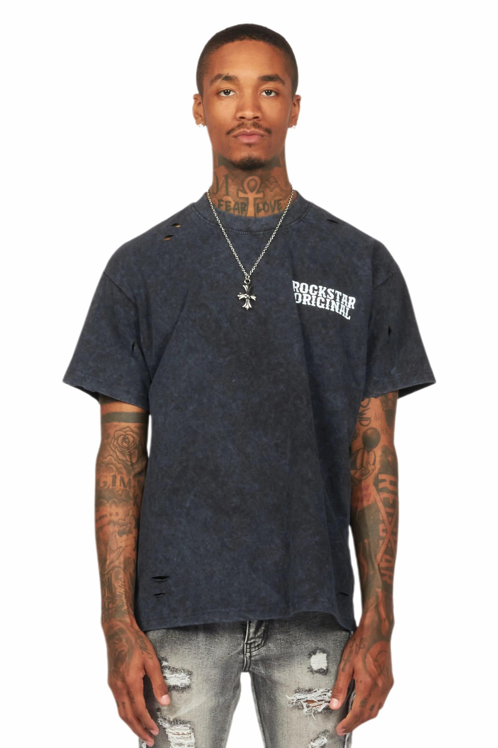 Posse Vintage Black Distressed Oversized T-Shirt Male Product Image