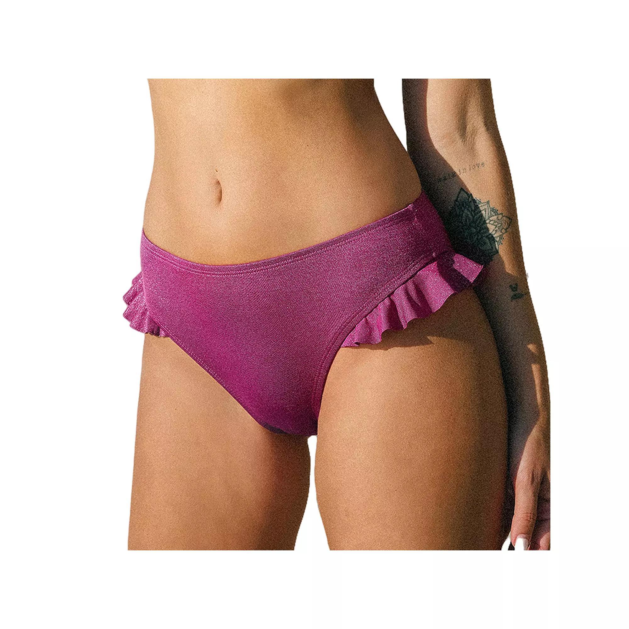 Women's Cupshe Ruffle Hipster Bikini Bottom, Size: Medium, Purple Product Image