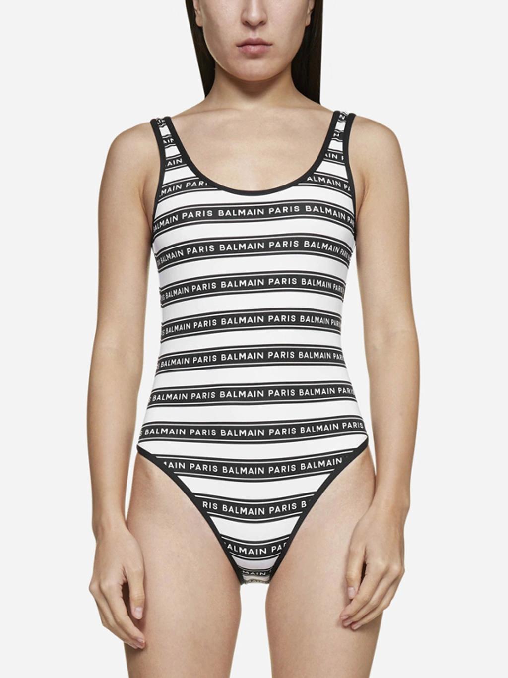 Olimpionic Scoop-back One-piece Swimsuit With Logo Stripe In White Black Product Image