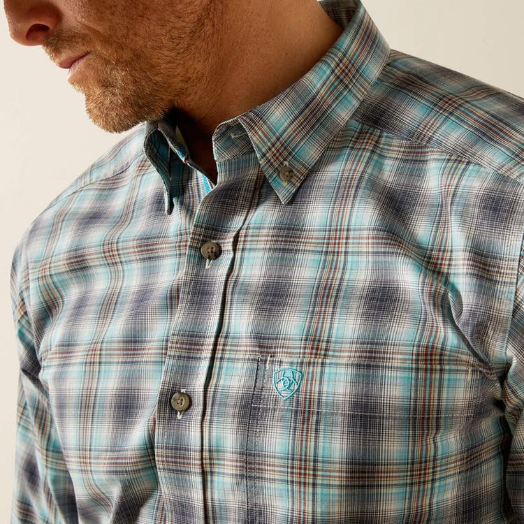 Ariat® Men's L/S Teal Plaid Pro Series Piers Fitted Button Shirt Product Image