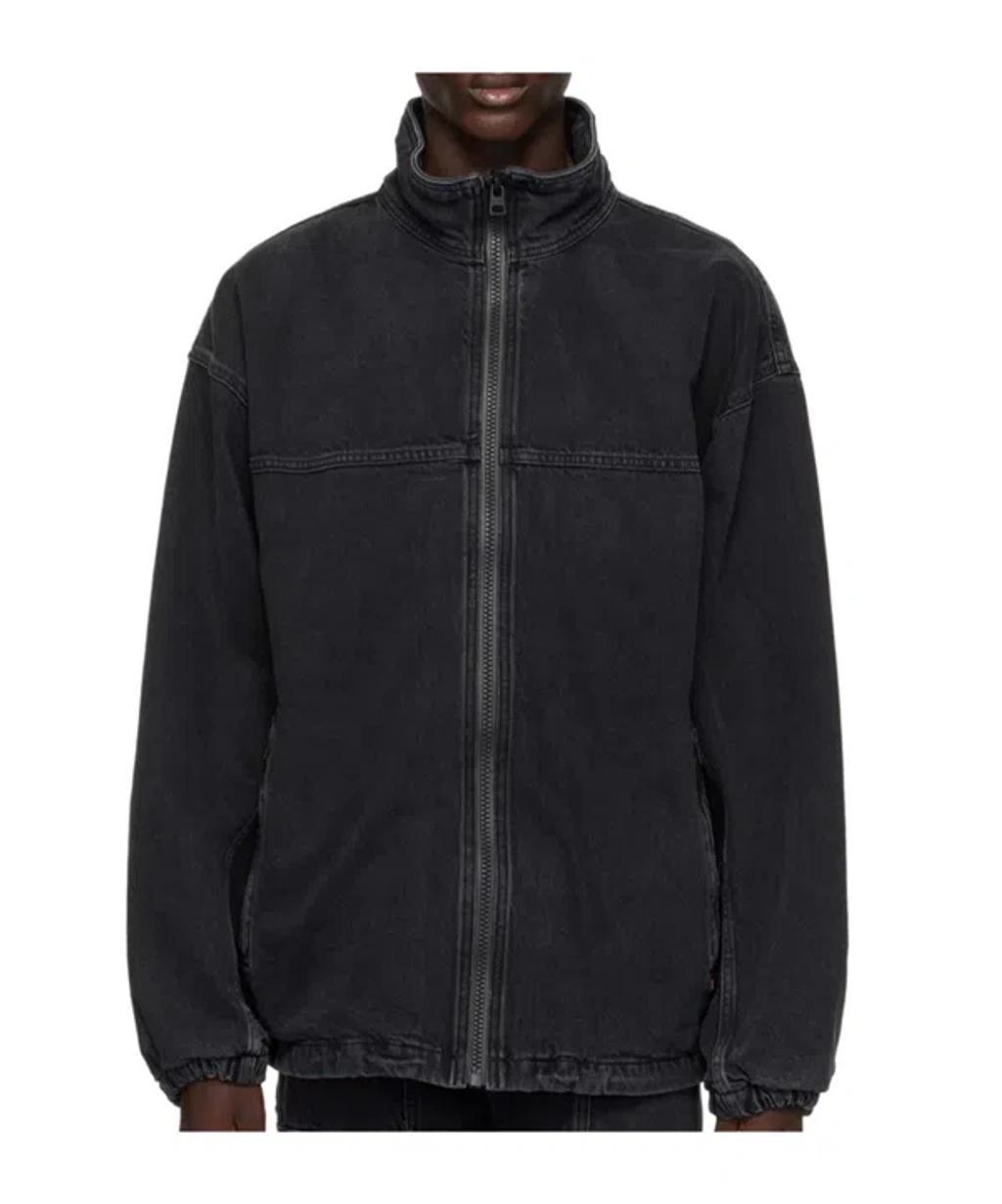 HUGO BOSS Zippered Stand-collar Denim Coat In Black Product Image