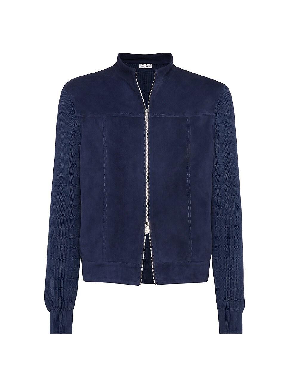 Mens Suede and Cotton Knit Bomber Jacket Product Image