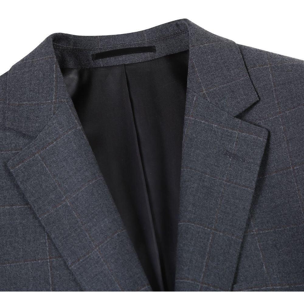 Gray Regular Fit Wool Blend Windowpane 2 Piece Suit Product Image