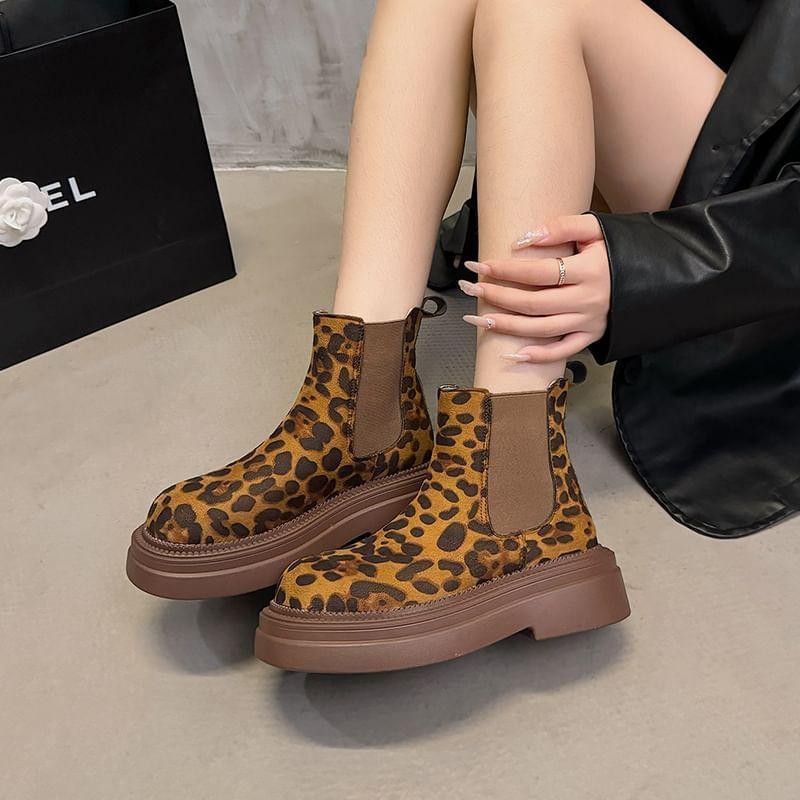 Leopard Print Platform Short Chelsea Boots Product Image