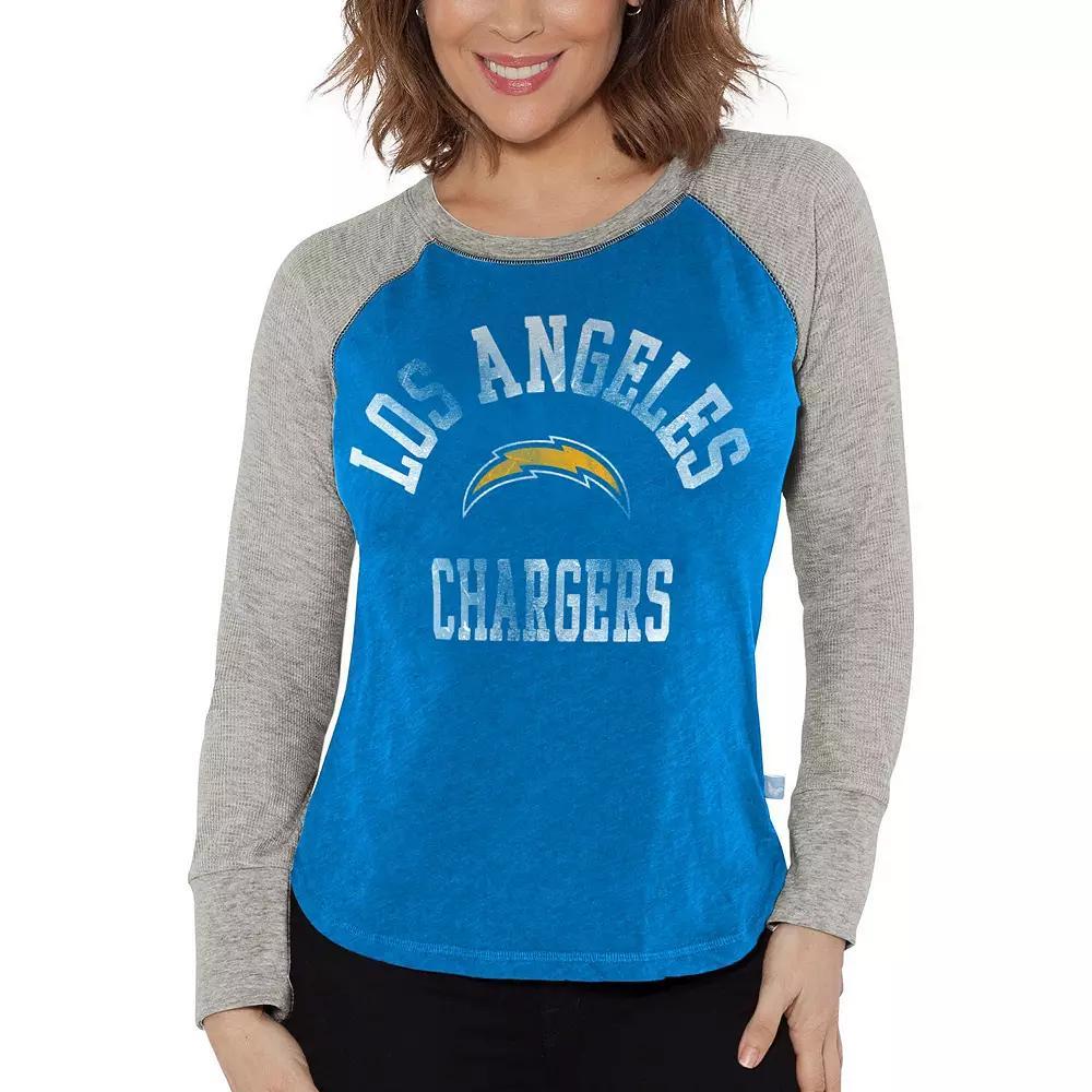 Women's G-III 4Her by Carl Banks Powder Blue/Heather Gray Los Angeles Chargers Waffle Knit Raglan Long Sleeve T-Shirt,  Product Image