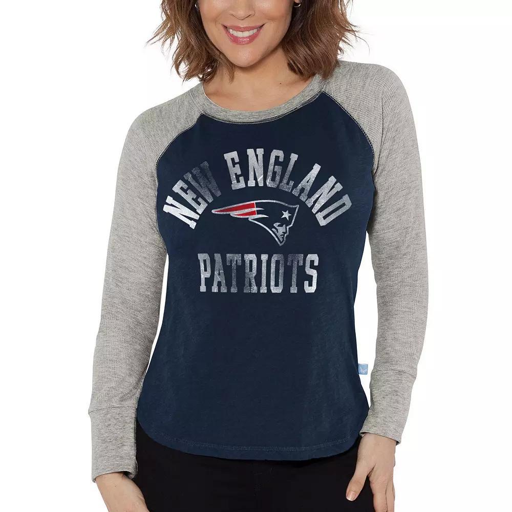 Women's G-III 4Her by Carl Banks Navy/Heather Gray New England Patriots Waffle Knit Raglan Long Sleeve T-Shirt, Size: Large, Blue Product Image