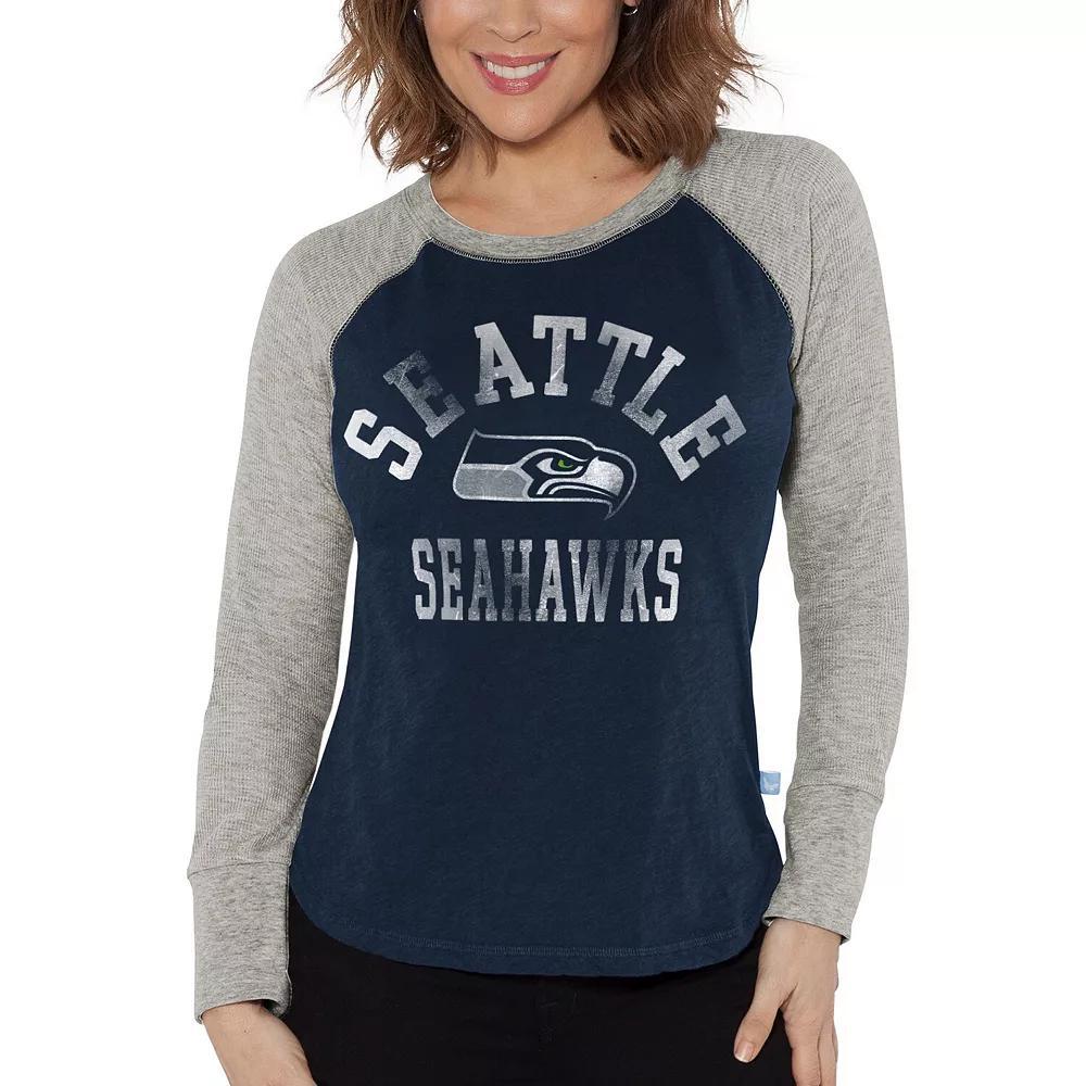 Women's G-III 4Her by Carl Banks College Navy/Heather Gray Seattle Seahawks Waffle Knit Raglan Long Sleeve T-Shirt,  Product Image