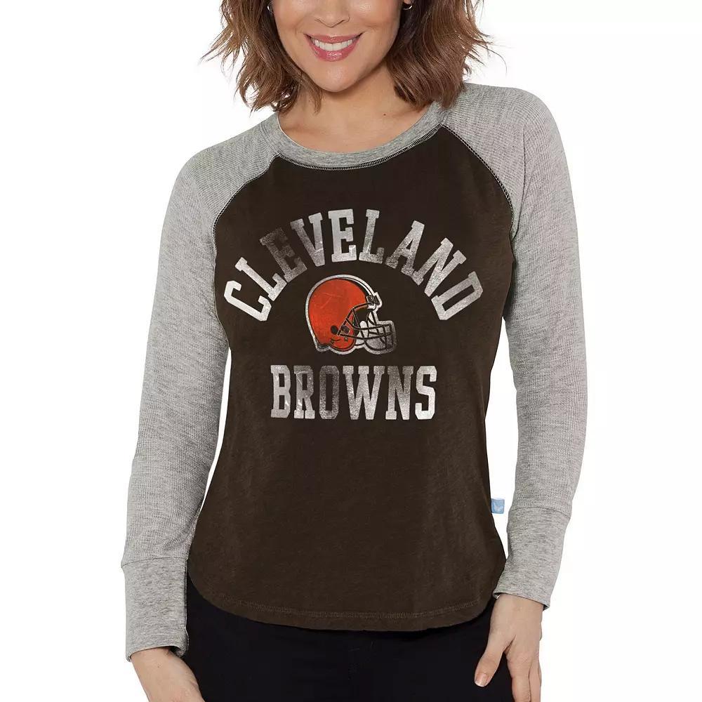 Women's G-III 4Her by Carl Banks Brown/Heather Gray Cleveland Browns Waffle Knit Raglan Long Sleeve T-Shirt, Size: XL Product Image