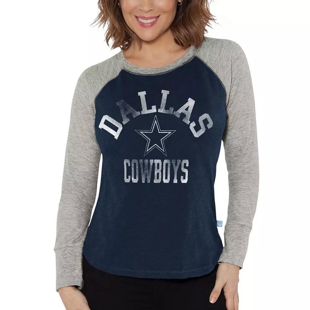 Womens G-III 4Her by Carl Banks /Gray Dallas Cowboys Raglan Waffle-Knit Long Sleeve T-Shirt Blue Product Image
