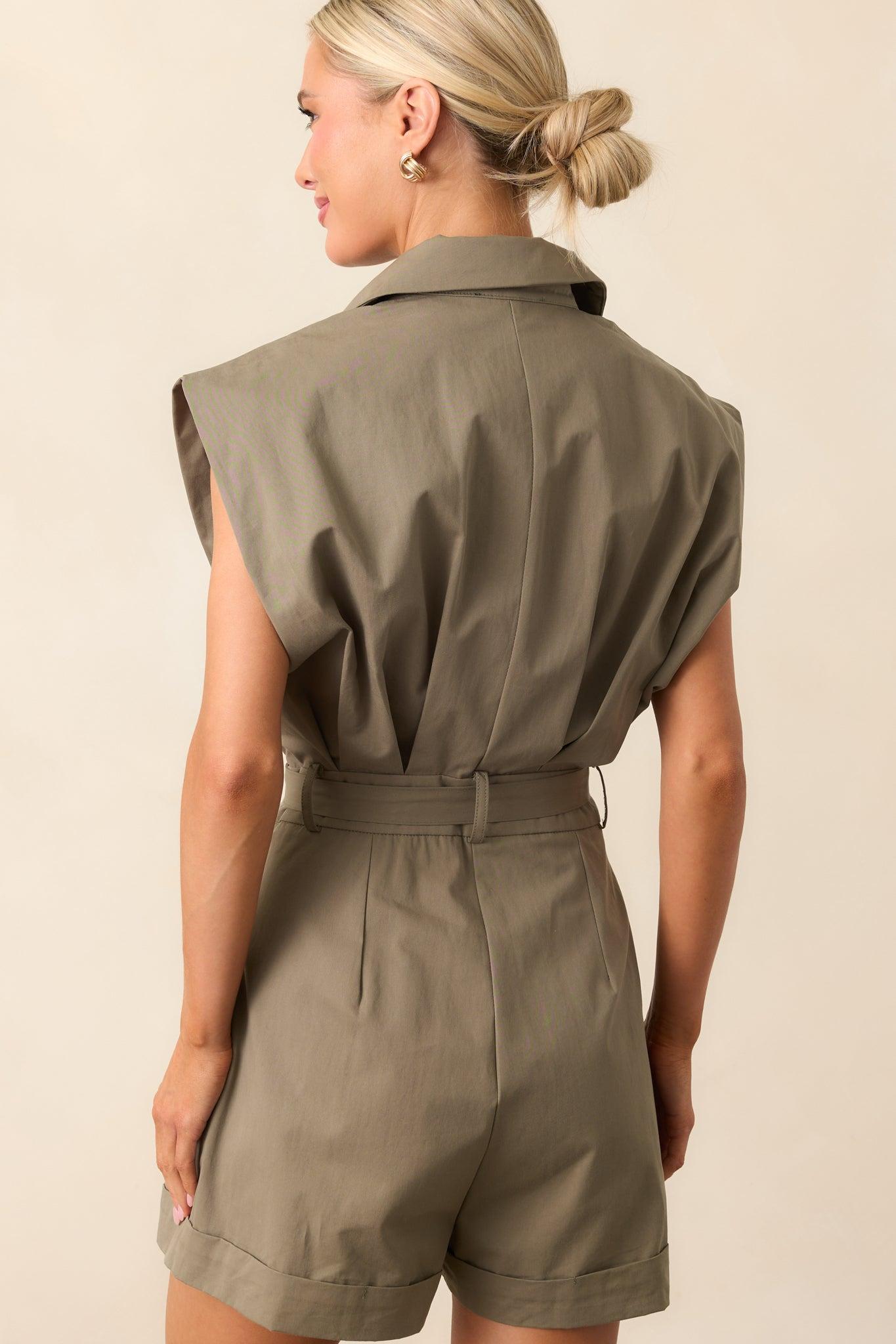 Time To Adventure Olive Green Cotton Button Front Romper Product Image