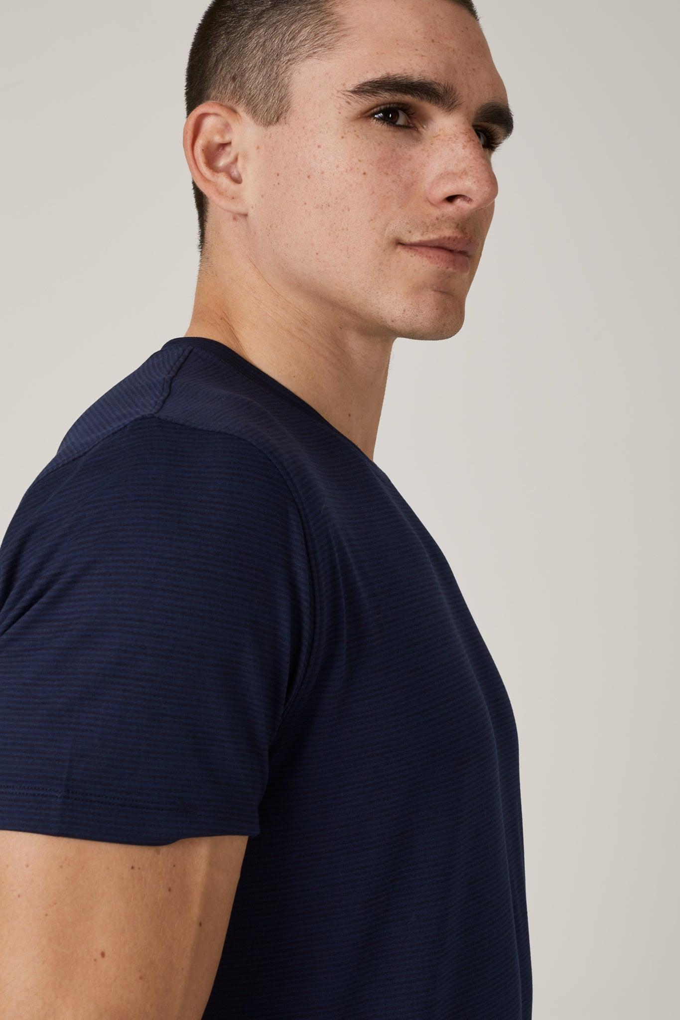 Core Striped Crew Neck Tee- Navy Product Image