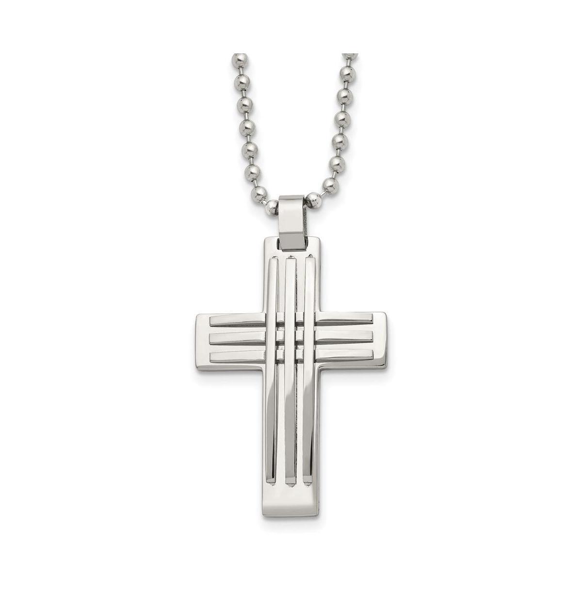 Mens Stainless Steel Polished Cross Pendant Necklace Product Image