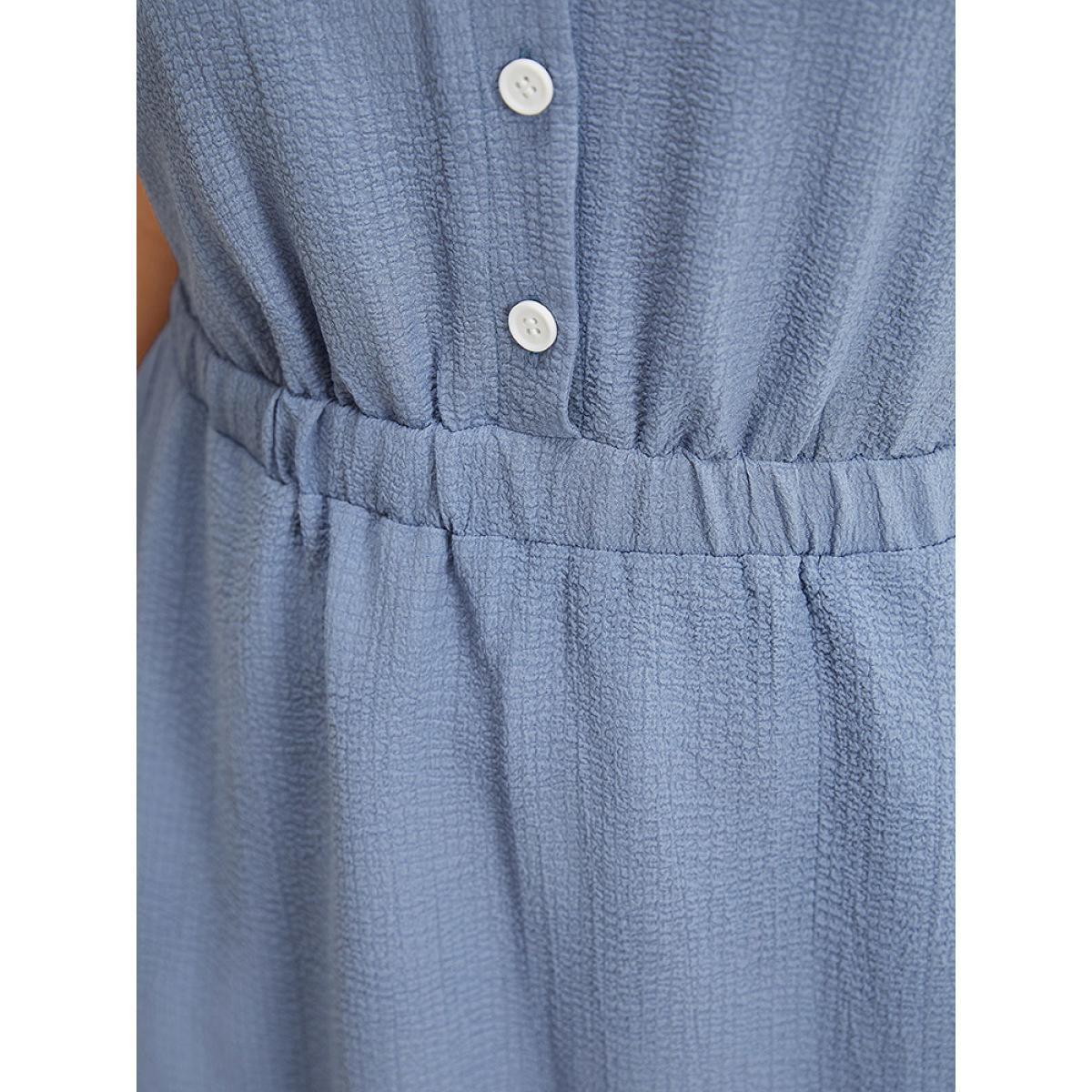 Plus Size Plain Textured Button Up Pocket Notched Neck Tank Dress Stone Women Office Elastic Waist Notched collar Sleeveless Curvy Knee Dress BloomChic 14-16/1X Product Image