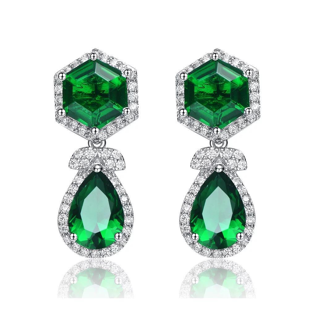Sterling Silver Cubic Zirconia Vintage Formal Halo Dangle Earrings, Women's, Green Product Image