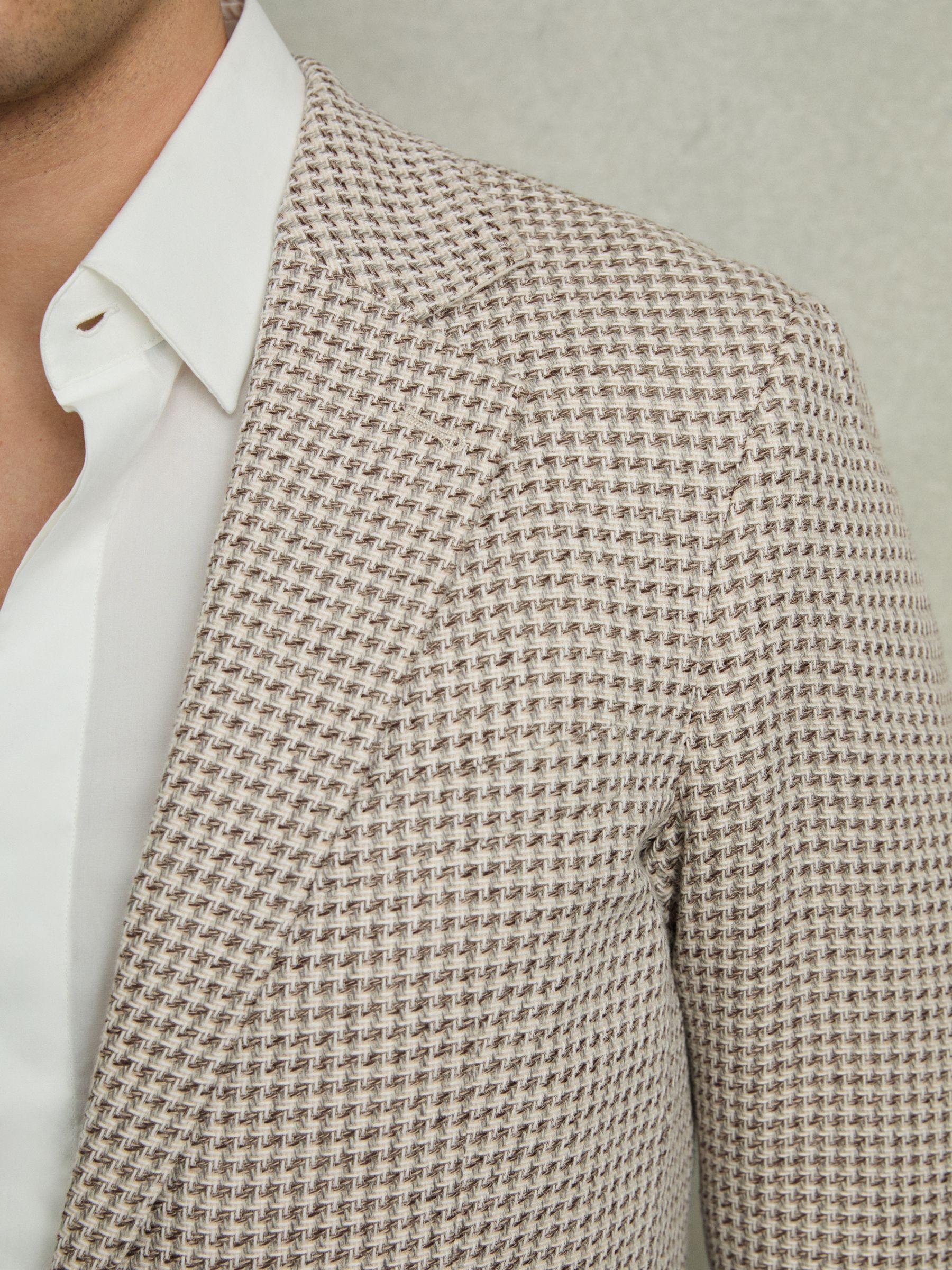 Slim Fit Linen Single Breasted Check Suit Blazer in Oatmeal Product Image