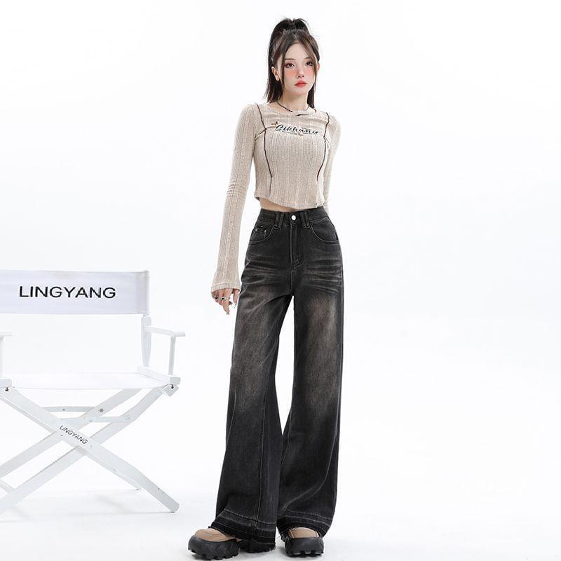 High Rise Washed Wide Leg Jeans (Various Designs) Product Image