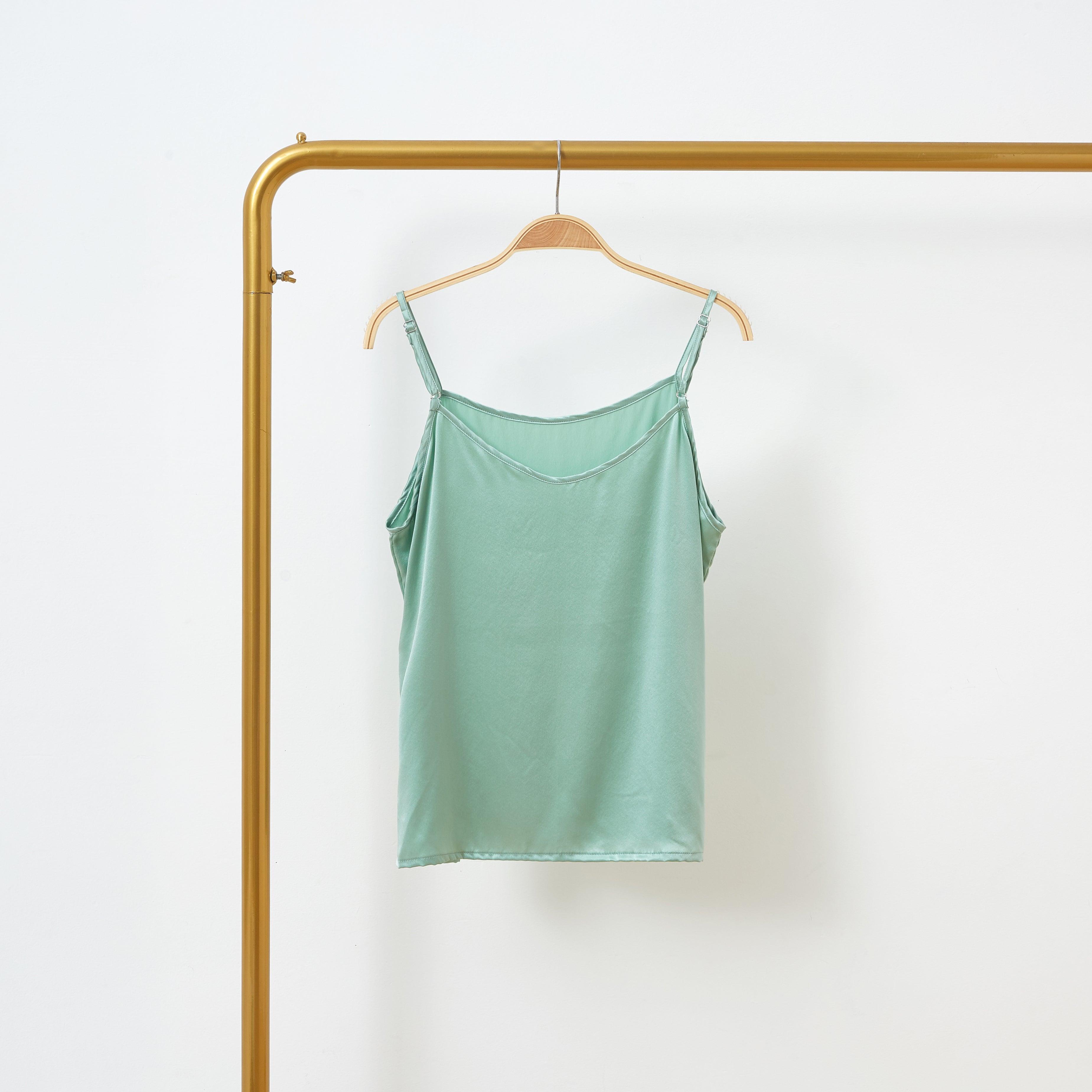 Jade Green Pure Mulberry Silk Camisole with Adjustable Straps | Relaxed Fit | 19 Momme | Soar Collection Product Image