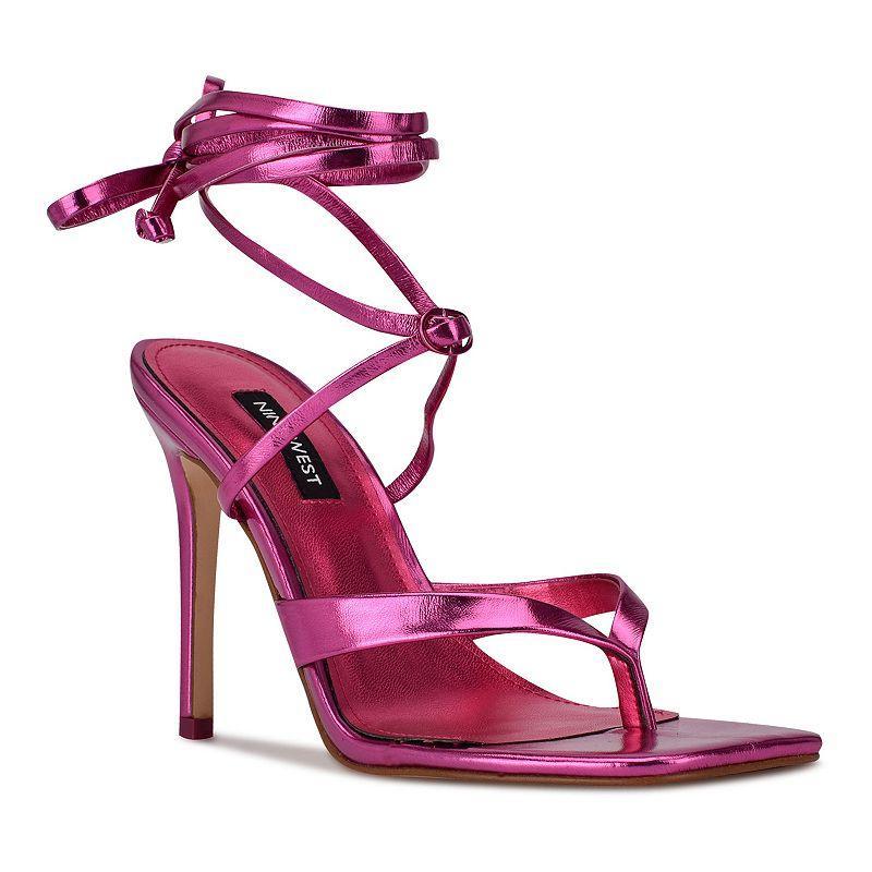 Nine West Terrie 03 Womens Ankle Wrap Dress Sandals Dark Grey Pink Product Image