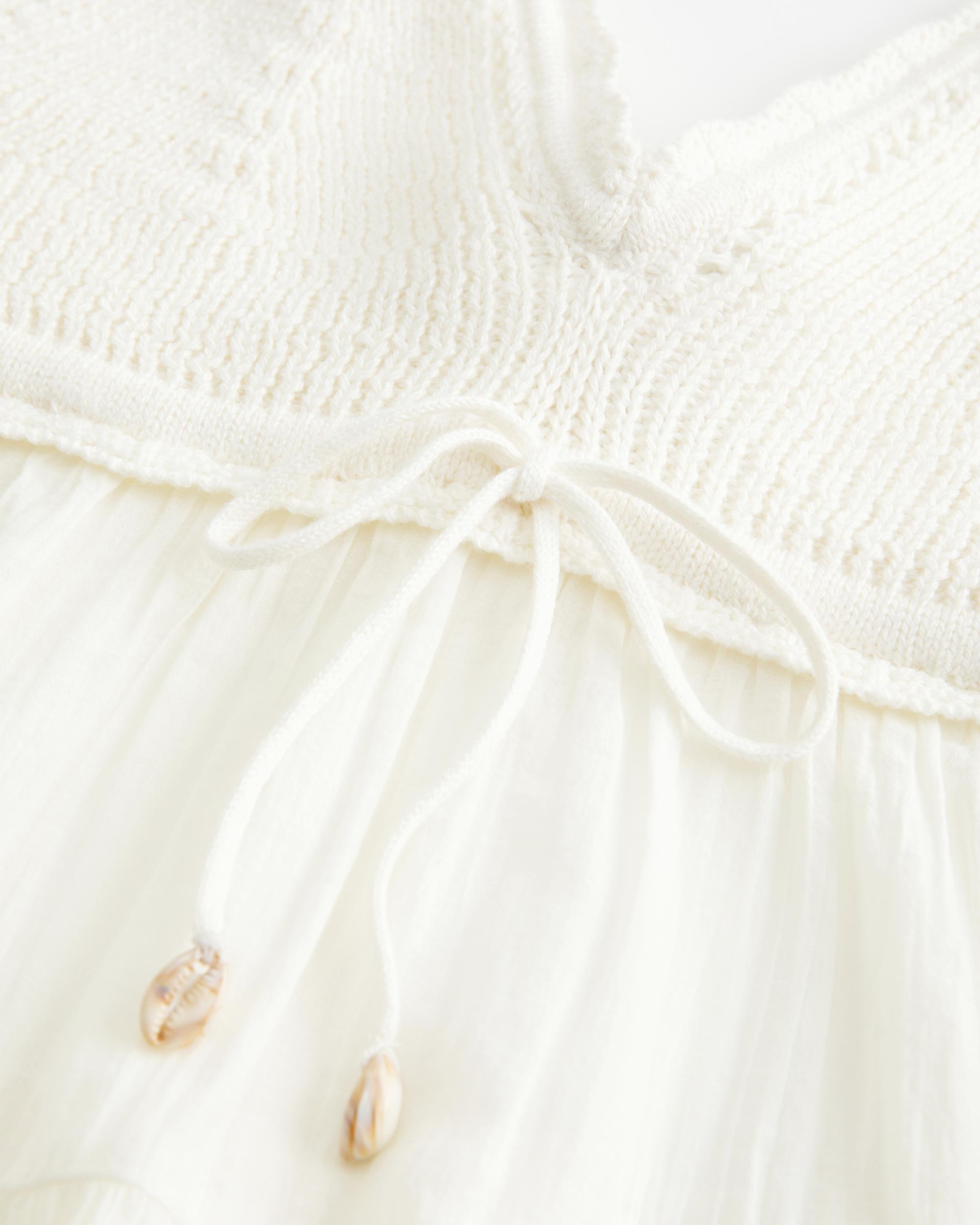 Crochet-Style Fabric Mix Top Product Image