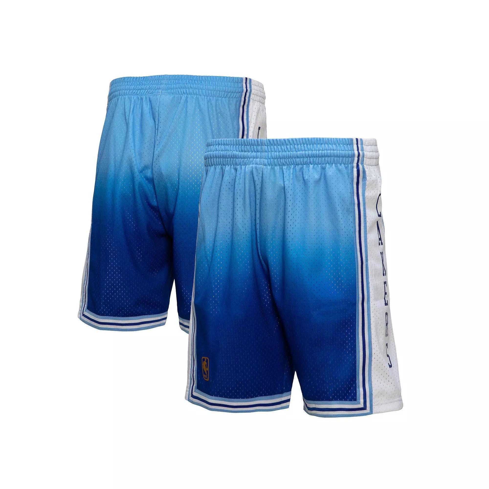 Men's Mitchell & Ness Light Blue/Blue Los Angeles Lakers 1996/97 Hardwood Classics Fadeaway Reload 3.0 Swingman Shorts,  Product Image
