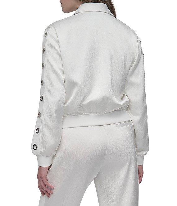 DKNY by Donna Karan Satin Long Sleeve Logo Bomber Jacket Product Image