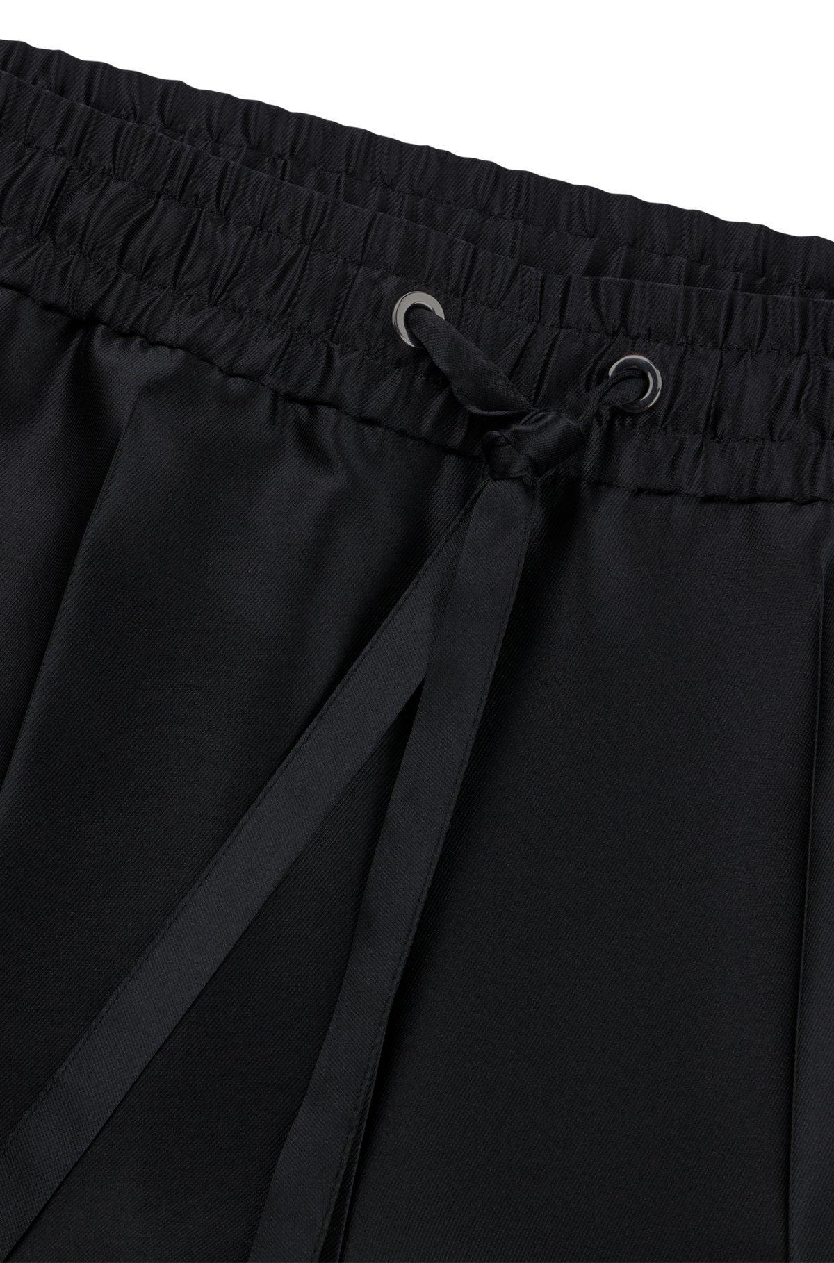 BOSS - Relaxed-fit trousers in satin with drawstring waist - Black Product Image