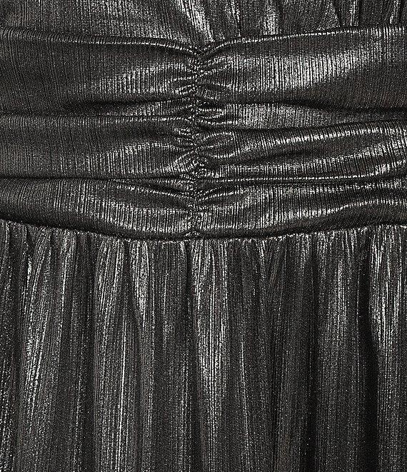 Sugarlips Liquid Satin Surplice V-Neck Sleeveless Velvet Shoulder Tie Tiered Hem Maxi Dress Product Image