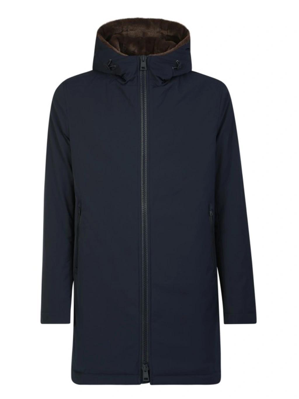 HERNO Keystone Parka With Internal Synthetic Fur In Blue Product Image