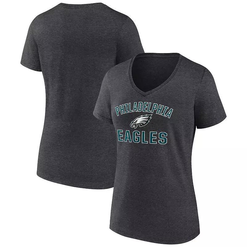 Women's Fanatics Heather Charcoal Philadelphia Eagles Victory Arch V-Neck T-Shirt, Size: Small Product Image