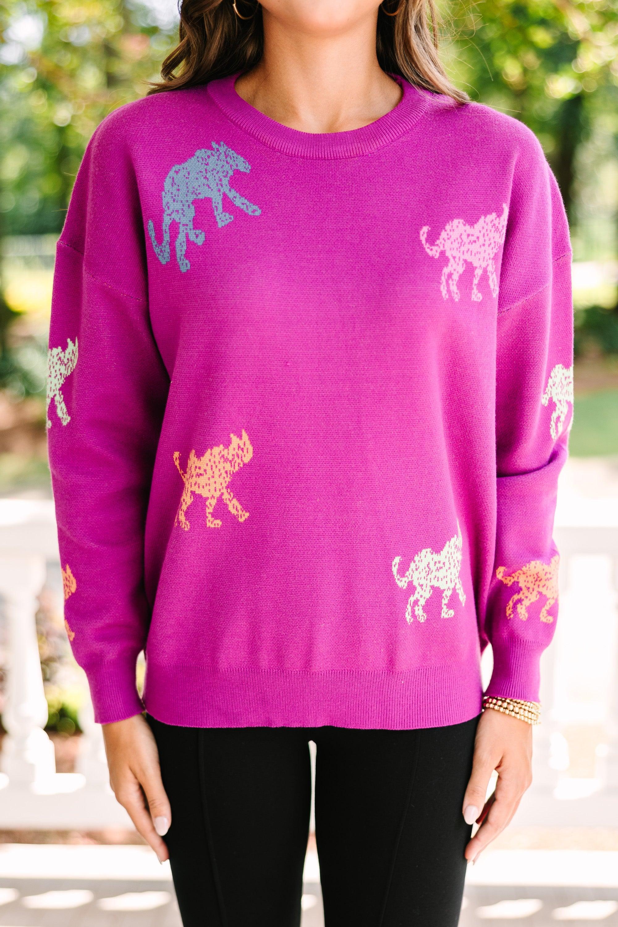 Feeling The Fun Violet Purple Cheetah Sweater Female Product Image