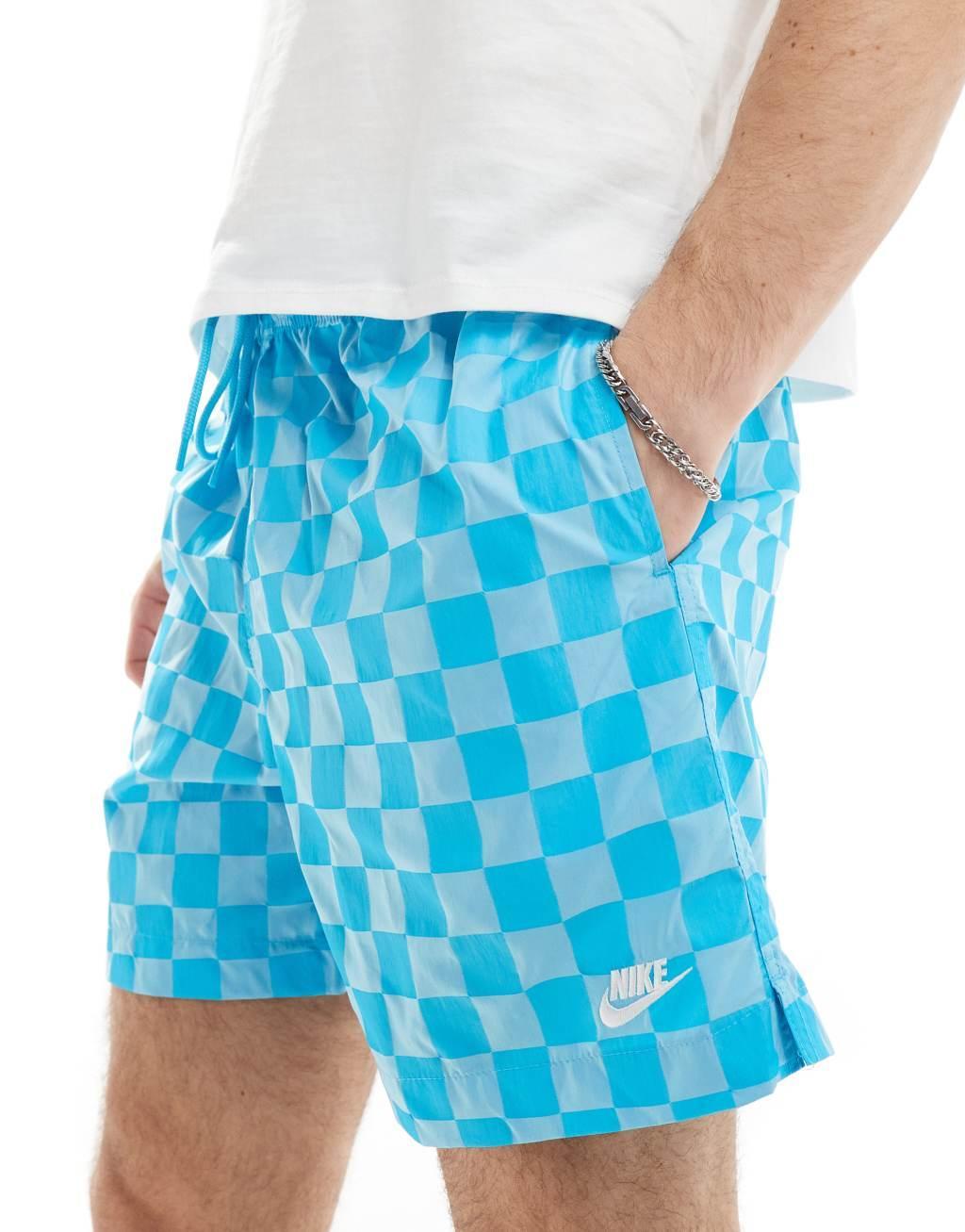 Nike Club checkerboard shorts in blue Product Image