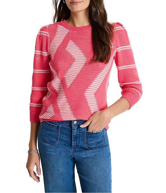NIC + ZOE This And That Novelty Cotten Blend Knit Round Neck 3/4 Sleeve Sweater Product Image