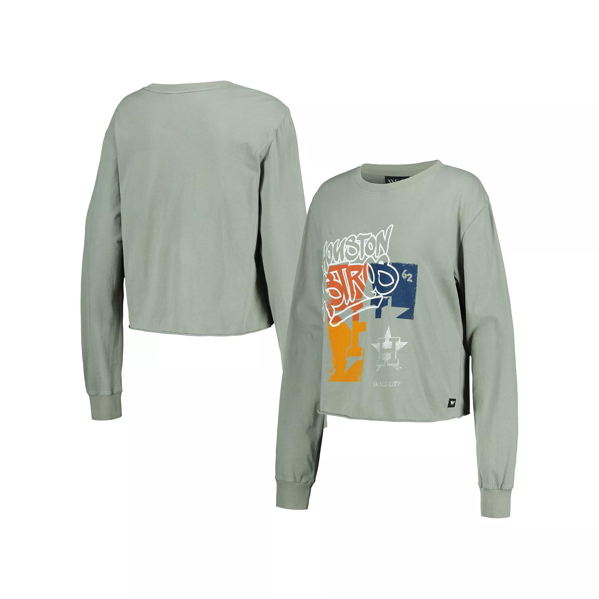 Women's The Wild Collective Gray Houston Astros Cropped Long Sleeve T-Shirt,  Product Image