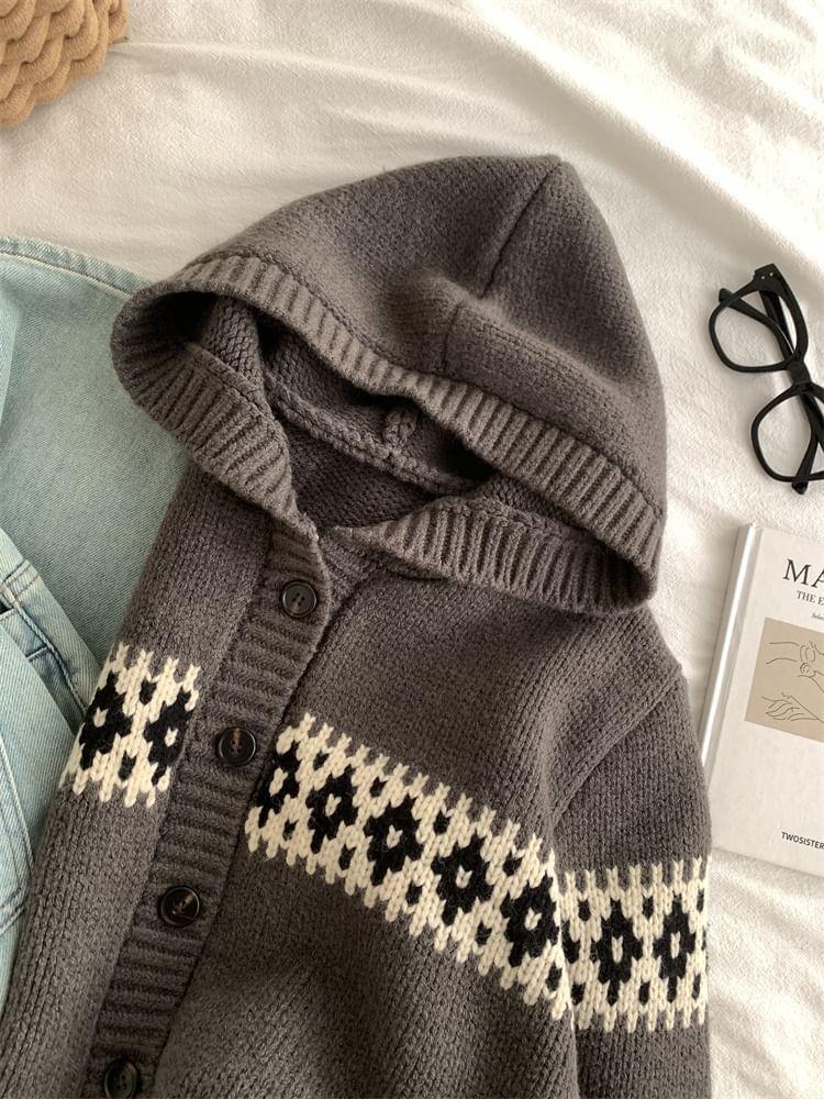 Patterned Hood Cardigan Product Image