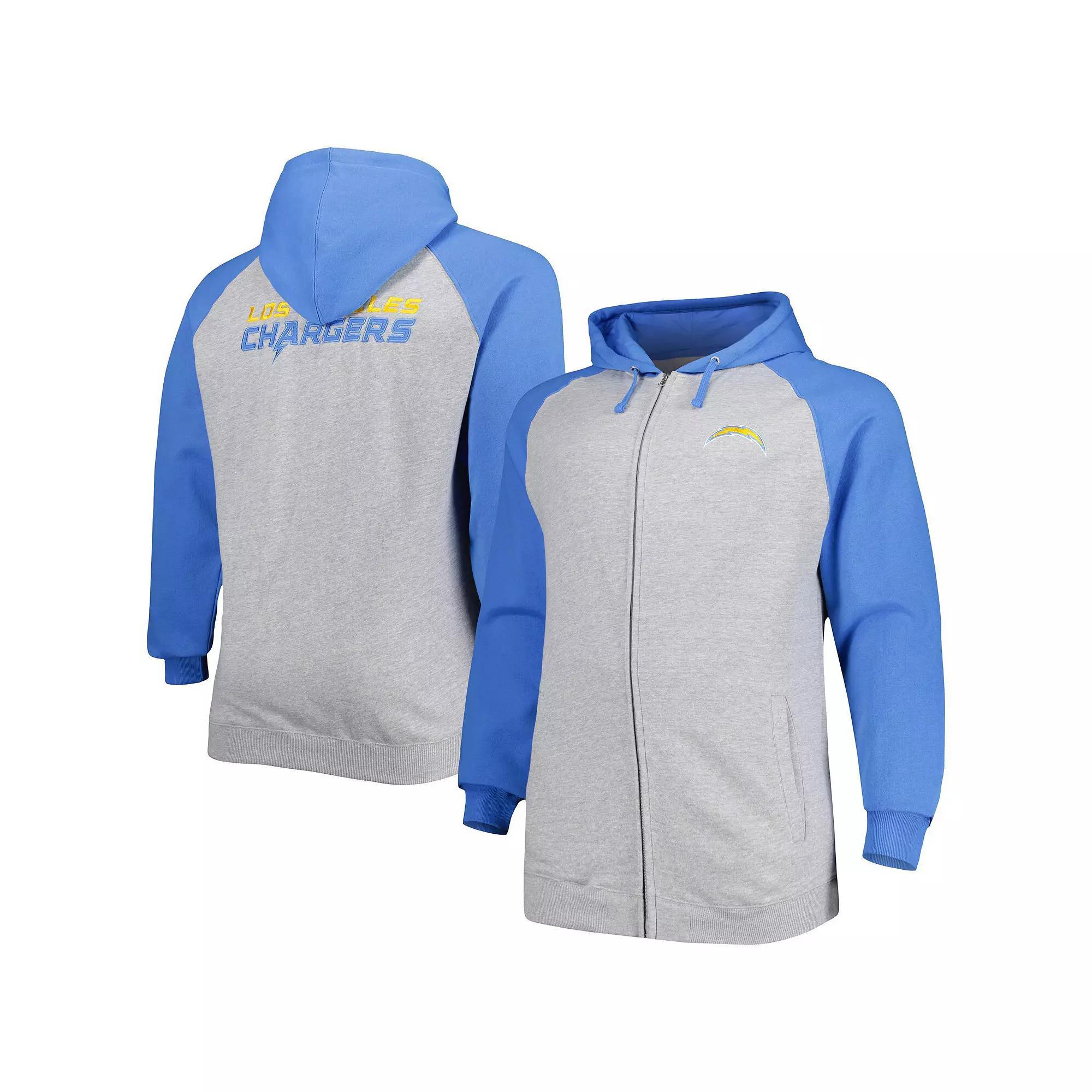 Mens Fanatics Branded Heather Gray Los Angeles Chargers Big & Tall Fleece Raglan Full-Zip Hoodie Jacket Product Image