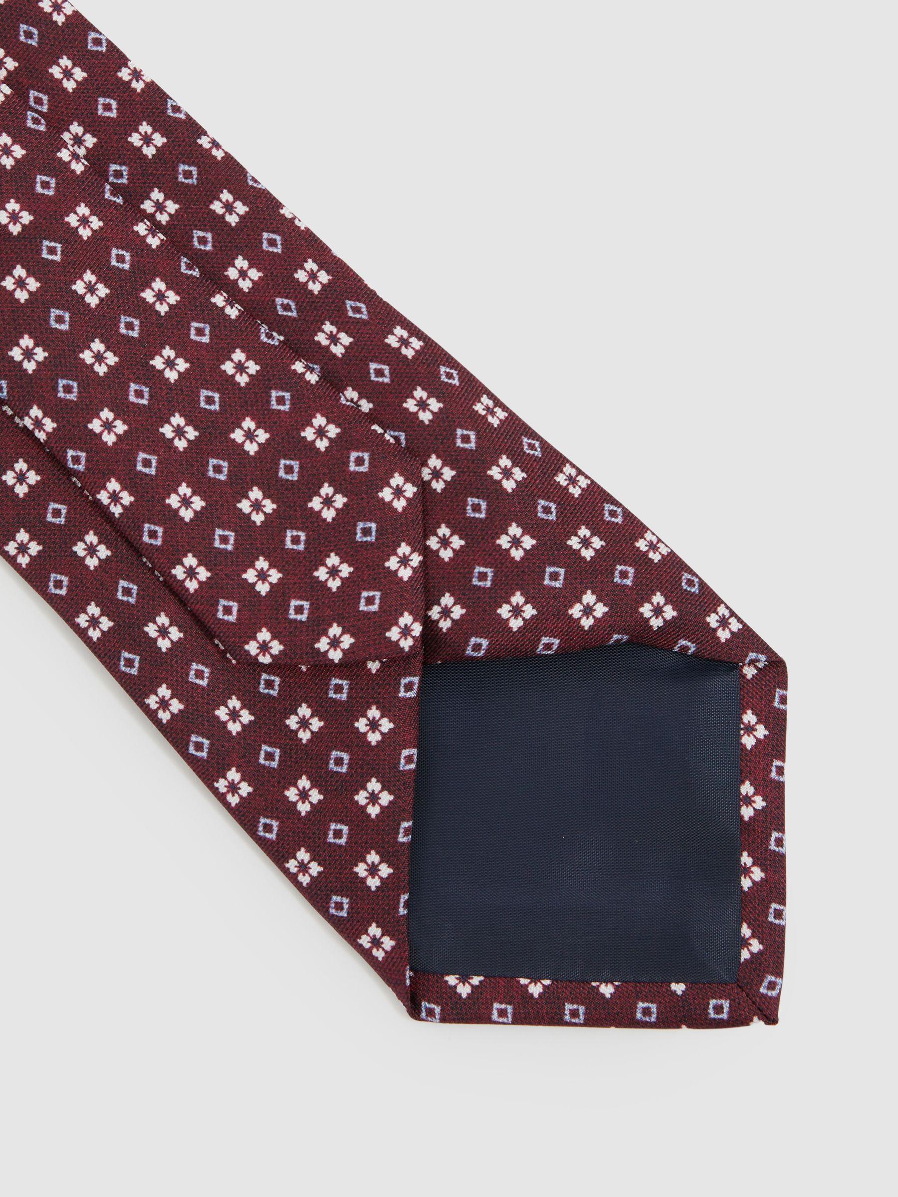 Silk Floral Print Medallion Tie in Bordeaux Product Image