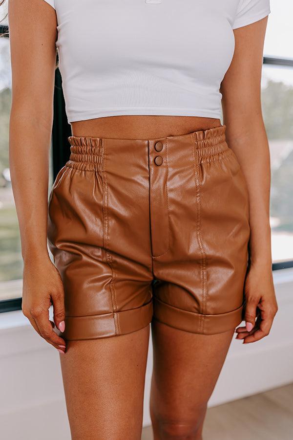 Called To Be Cute Faux Leather Shorts In Camel Product Image