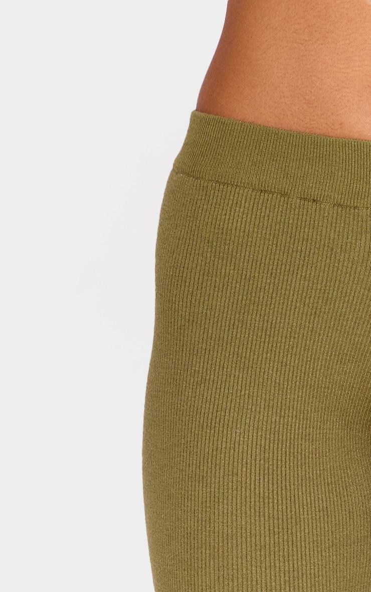 Khaki Light Rib Knit Wide Leg Pants Product Image