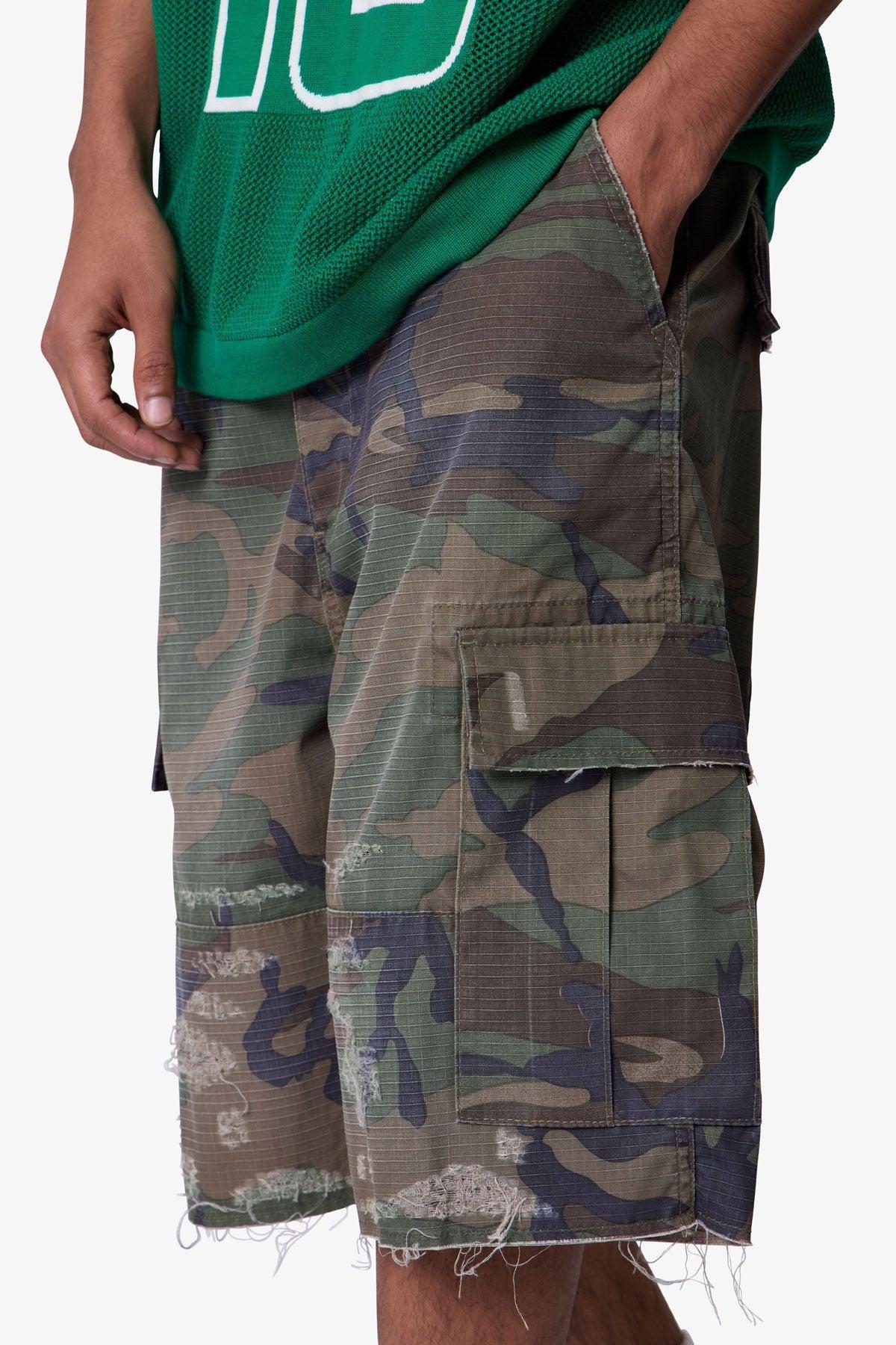 Baggy Distressed Cargo Shorts - Washed Camo Product Image