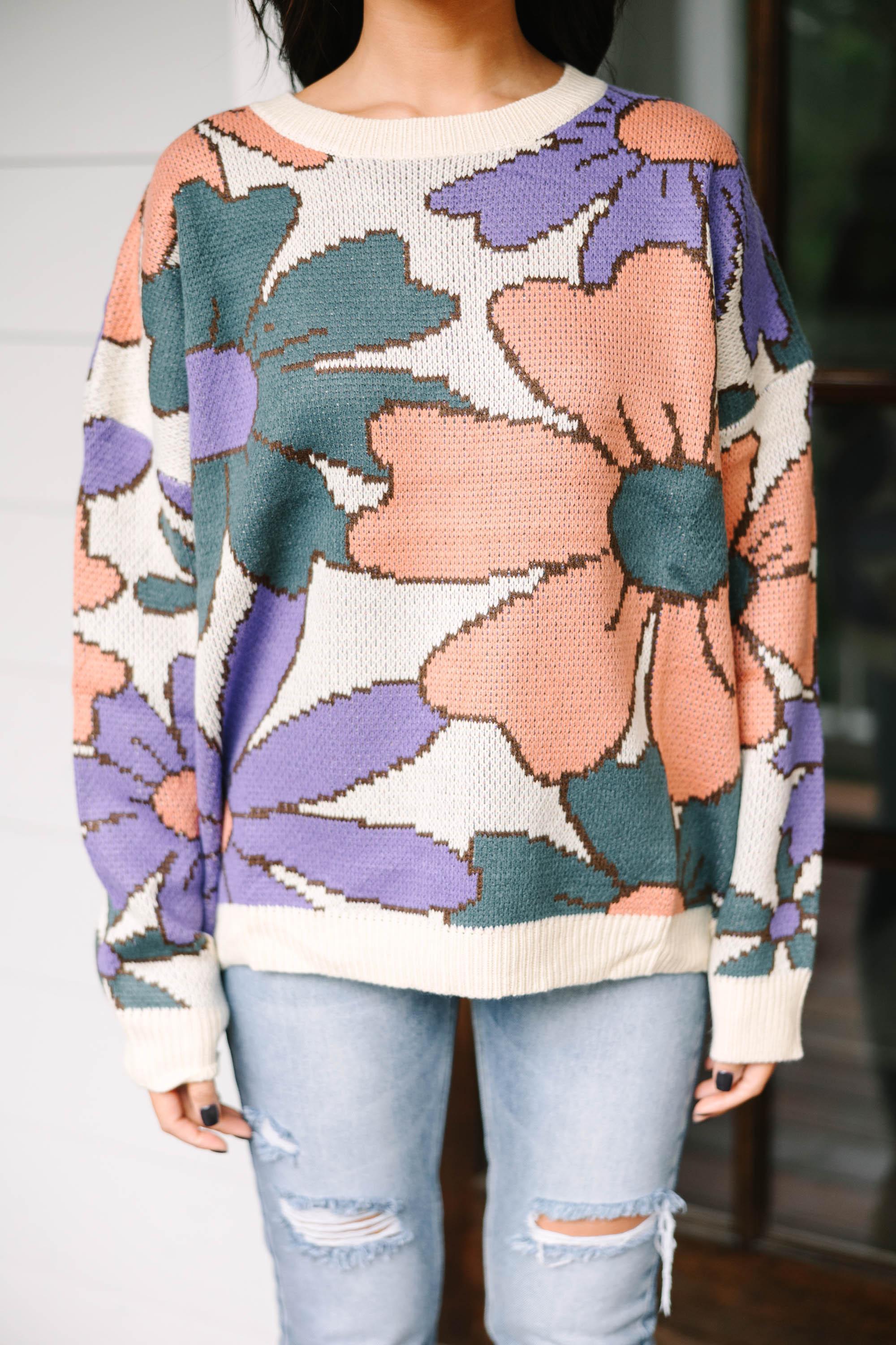 Here For You Dusty Brown Floral Sweater Female Product Image