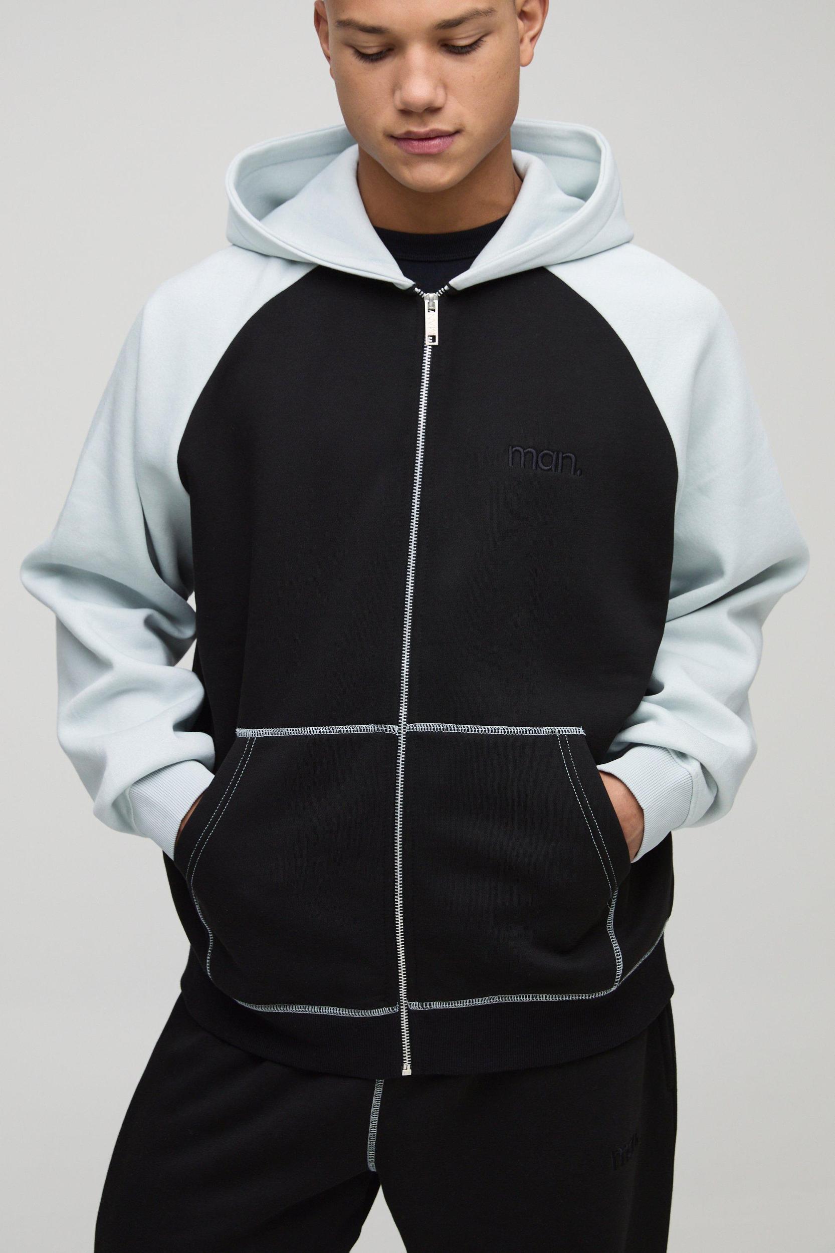 Oversized Man Colour Block Zip Hooded Tracksuit | boohooMAN USA Product Image