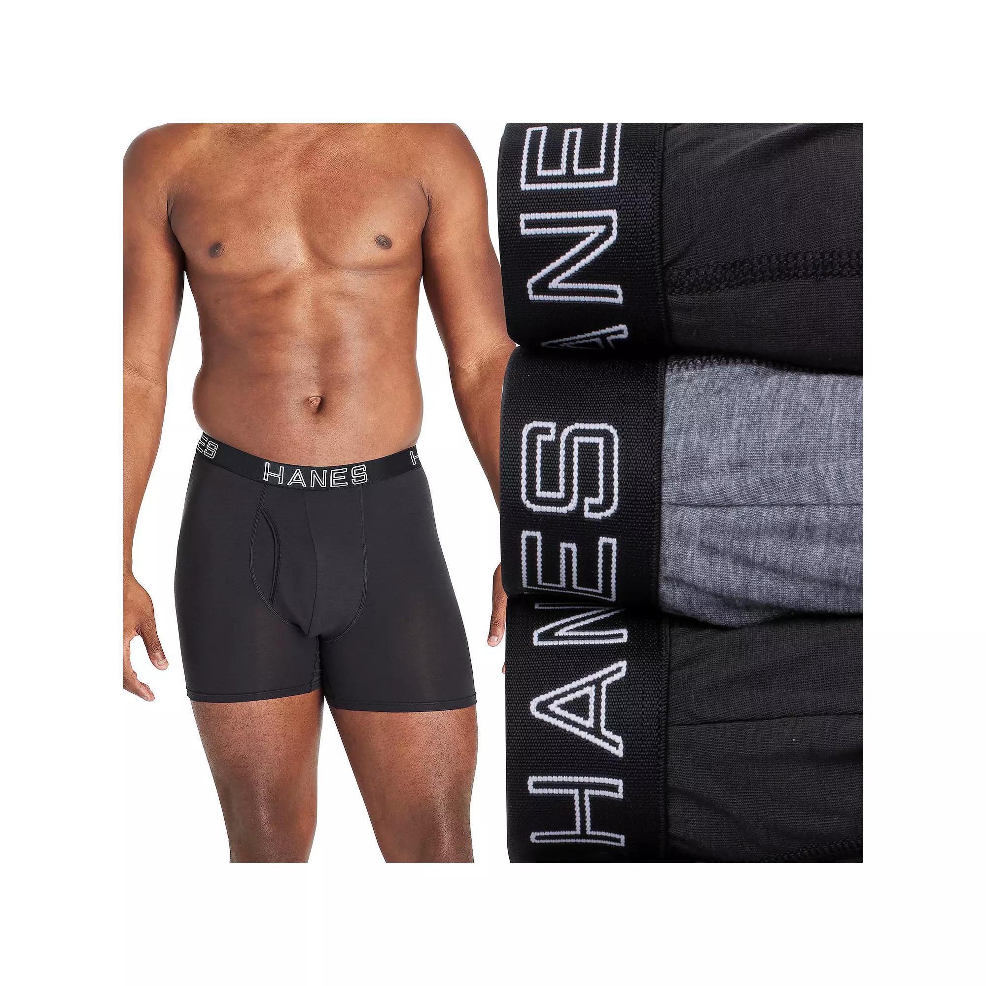 Big & Tall Hanes Ultimate 3-Pack Big Men's Comfort Flex Fit Total Support Pouch Boxer Briefs, Size: 3XB, Black Gray Product Image