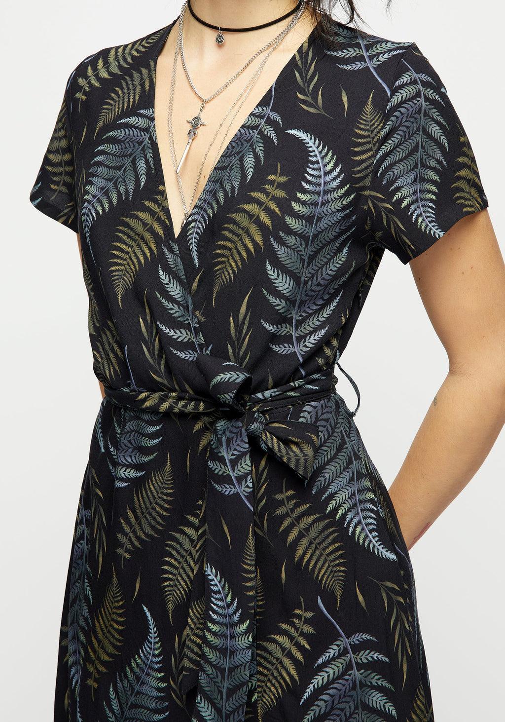 Frond Print Faux Wrap Midi Dress Product Image