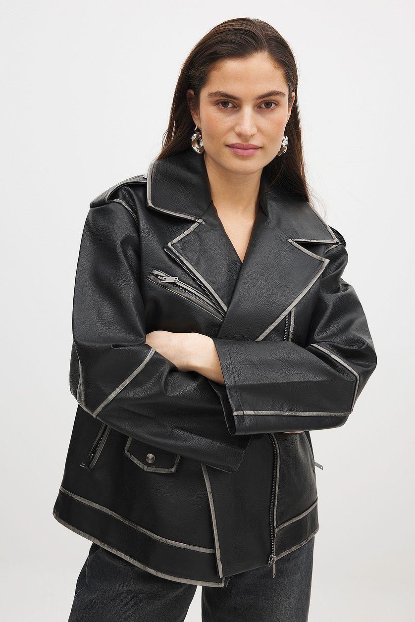 Washed Out Pu Biker Jacket Product Image