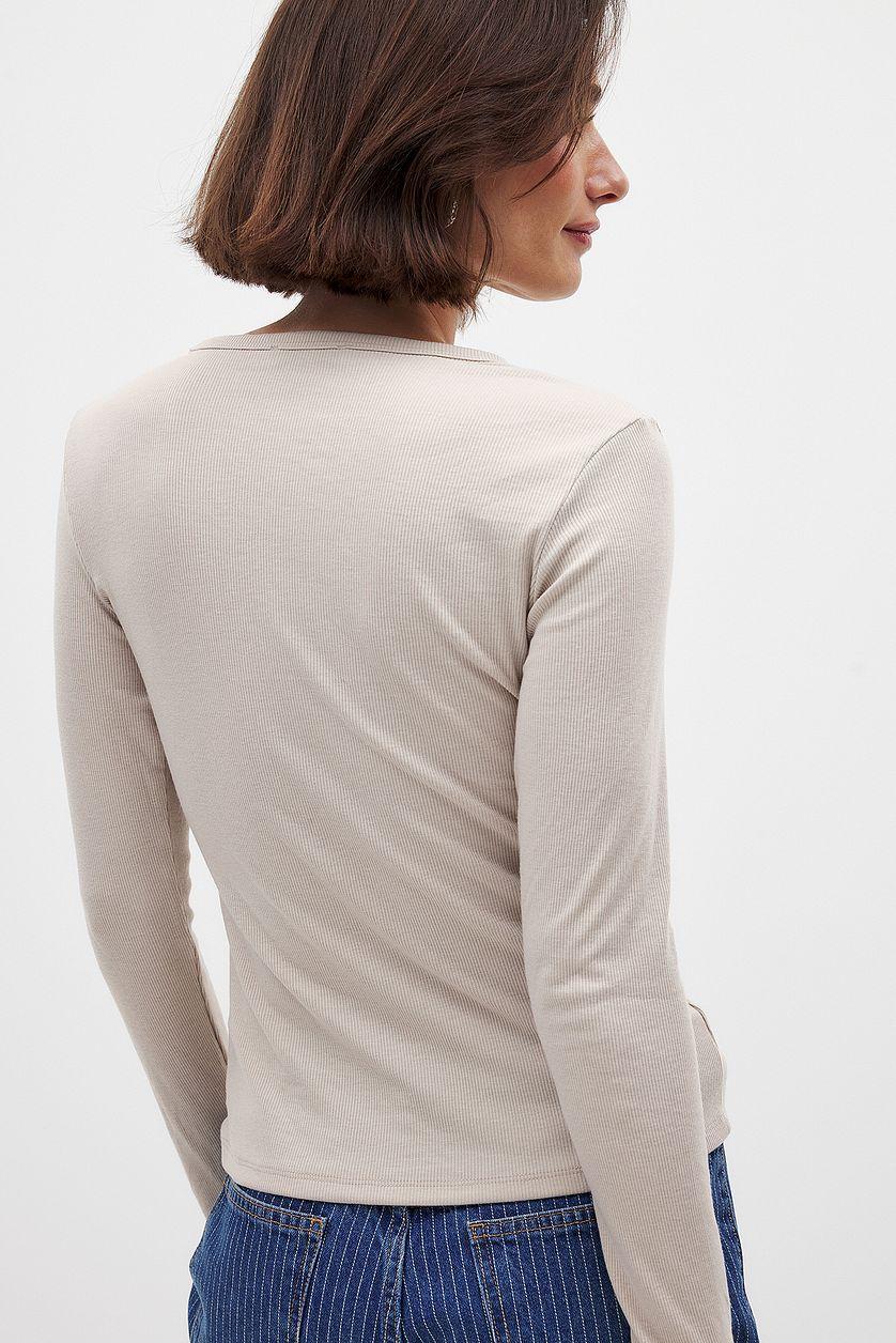 Round Neck Rib Long Sleeve Top Product Image