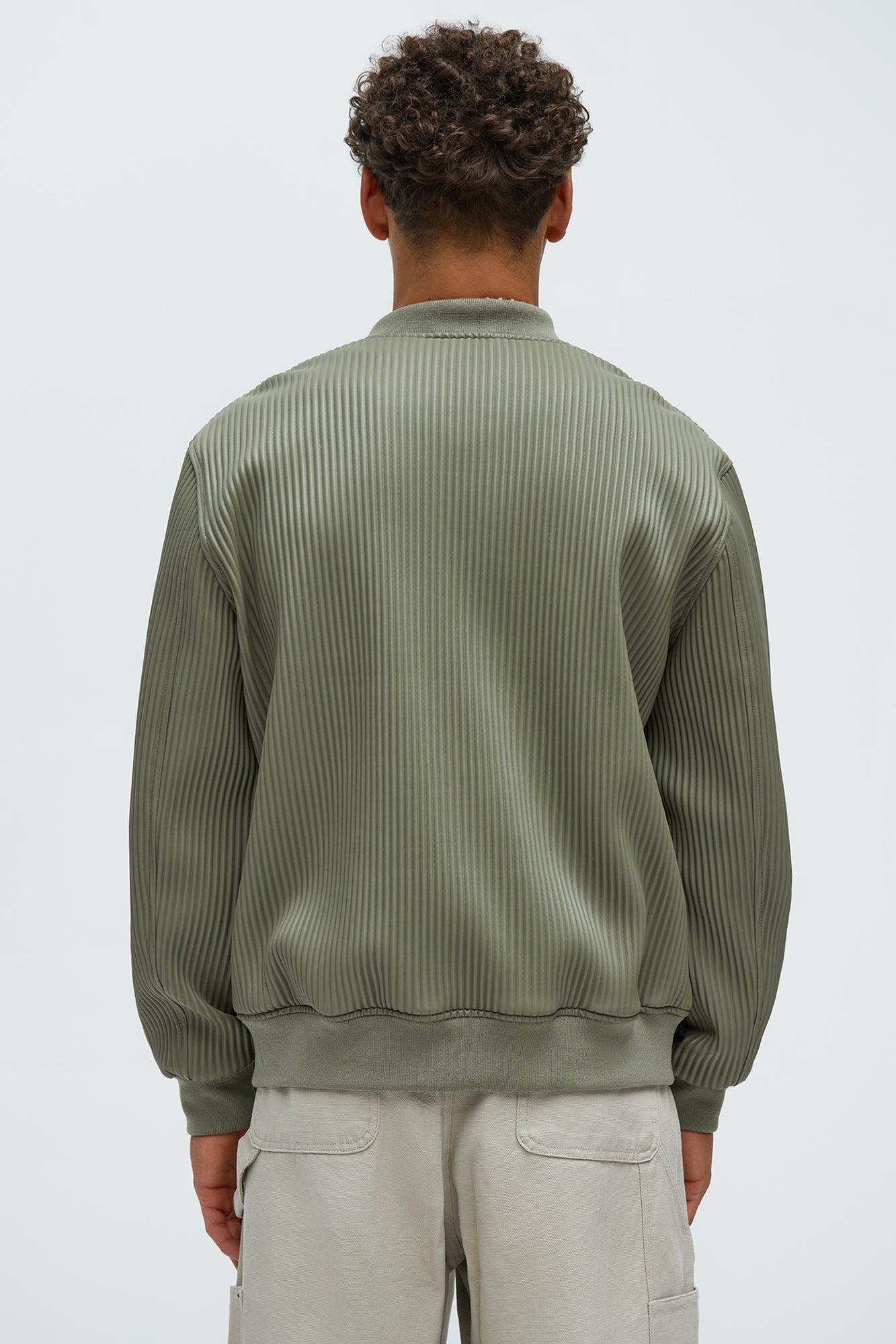 Gordon Faux Leather Bomber Jacket - Olive Product Image