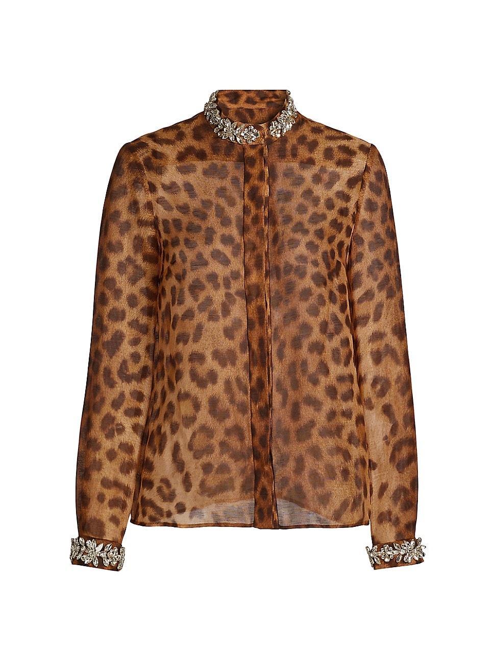 Womens Crush Embellished Leopard Shirt Product Image