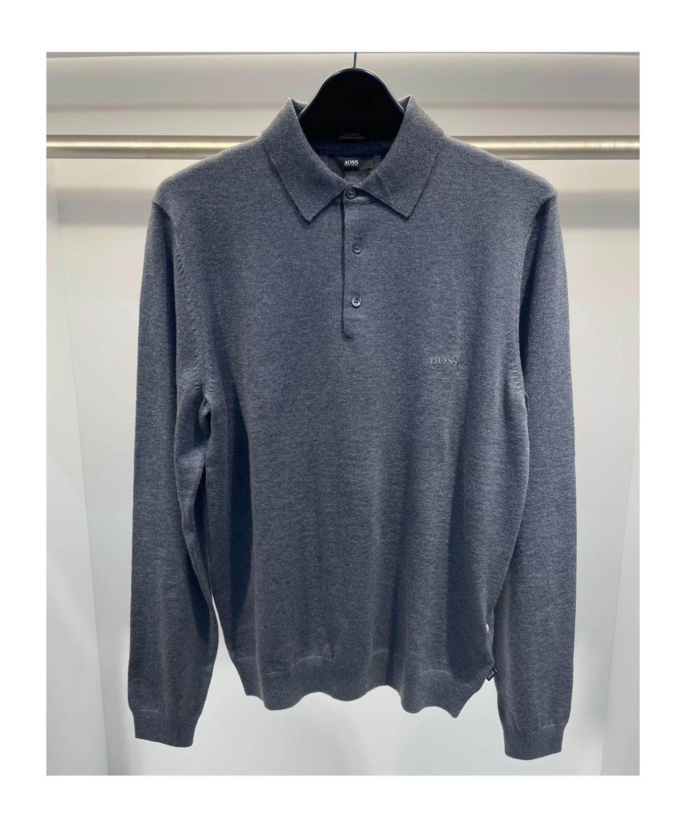 HUGO BOSS Buckle Long-sleeved Polo Shirt In Gray Product Image